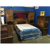 Image 2 : 7 PIECE BEDROOM SUITE - HEADBOARD WITH PIER UNITS AND LIGHT BRIDGE, DRESSER WITH MIRROR & HIGH BOY