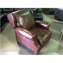 BROWN LEATHER  & STUDDED LIVING ROOM RECLINER