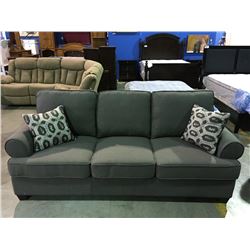 GREY UPHOLSTERED SOFA BED WITH 2 THROW CUSHIONS