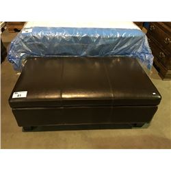 BROWN LEATHER BLANKET BOX/STORAGE OTTOMAN