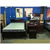 Image 2 : QUEEN SIZE CHERRY FINISH 4 PIECE BEDROOM SUITE - HEADBOARD, FOOTBOARD RAILS, 6 DRAWER DRESSER WITH