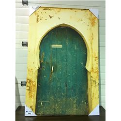 LARGE OIL ON CANVAS PRINT  RUSTIC GREEN DOOR  3' X 5'