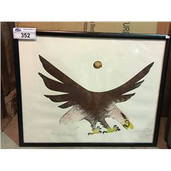 FRAMED EAGLE PRINT TITLED "PAIN & WISDOM" SIGNED BY ARTIST BOTTOM RIGHT CORNER