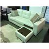 Image 1 : WHITE LEATHER SOFA WITH 2 THROW CUSHIONS ( ONE MISSING CUSHION FOR THIS SET)