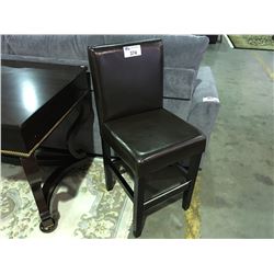 BROWN LEATHER UPHOLSTERED COUNTER HEIGHT SIDE CHAIR