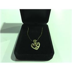 STERLING SILVER & 14K GOLD DIAMOND & GARNET HEART NECKLACE SET RETAIL $225.00