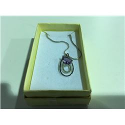 PEARCUT AMETHYST & DIAMOND NECKLACE SET. STERLING SILVER WITH PLATINUM OVERLAY