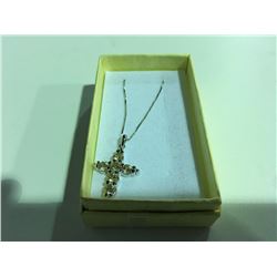 925 STERLING SILVER CROSS NECKLACE SET WITH 6 GENUINE ROUND CITRINE