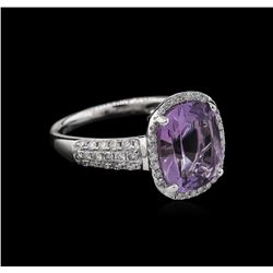 3.20 ctw Amethyst and Diamond Ring - 14KT White Gold
