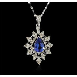 14KT White Gold 2.73 ctw Tanzanite and Diamond Pendant With Chain