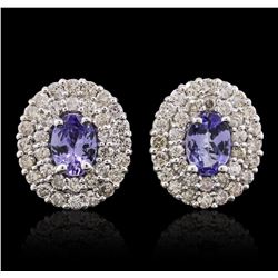 14KT White Gold 1.40 ctw Tanzanite and Diamond Earrings