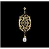 Image 2 : Pearl, Emerald and Diamond Pendant - 18KT Yellow Gold