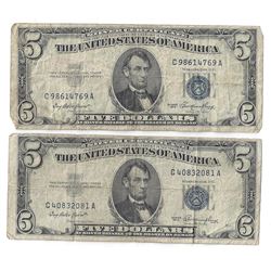 1953 $5 Silver Certificate Currency Lot of 2
