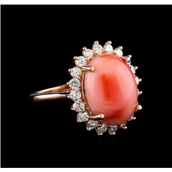 7.62 ctw Coral and Diamond Ring - 14KT Rose Gold