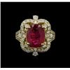 Image 2 : 5.00 ctw Ruby and Diamond Ring - 14KT Yellow Gold