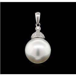 Pearl and Diamond Pendant - 14KT White Gold