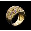 Image 4 : 0.48 ctw Amethyst and Peridot Ring - 14KT Yellow Gold