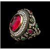 Image 2 : 16.15 ctw Red Crystal and Multi Gemstone Ring - 925 SILVER