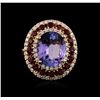 Image 2 : 14KT Rose Gold 6.61 ctw Tanzanite, Ruby and Diamond Ring