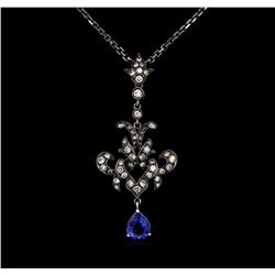 0.82 ctw Blue Sapphire and Diamond Necklace - 18KT White Gold