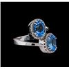 Image 1 : 4.56 ctw Blue Topaz and Diamond Ring - 14KT White Gold