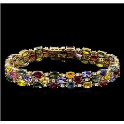 32.77 Multi Gemstone and Diamond Bracelet - 14KT Yellow Gold