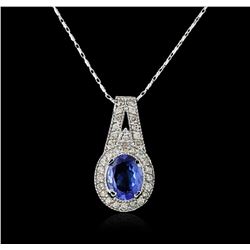 14KT White Gold 2.24 ctw Tanzanite and Diamond Pendant With Chain