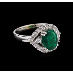 1.60 ctw Emerald and Diamond Ring - 18KT White Gold