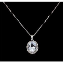 3.46 ctw Aquamarine and Diamond Pendant - 14KT White Gold
