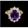 Image 2 : 2.87 ctw Amethyst and Diamond Ring - 14KT Yellow Gold