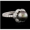 Image 1 : 14KT White Gold Pearl and Diamond Ring