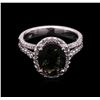 Image 1 : 2.66 ctw Green Tourmaline and Diamond Ring - 14KT White Gold