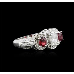14KT White Gold 0.84 ctw Ruby and Diamond Ring