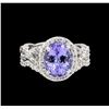 Image 2 : 14KT White Gold 2.37 ctw Tanzanite and Diamond Ring and Guard