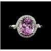Image 2 : 4.90 ctw Kunzite and Diamond Ring - 14KT White Gold