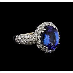 3.55 ctw Tanzanite and Diamond Ring - 14KT White Gold