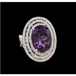 14KT Two-Tone Gold 8.70 ctw Amethyst and Diamond Ring