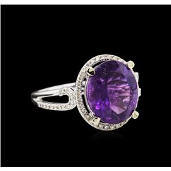 14KT White Gold 3.95 ctw Amethyst and Diamond Ring