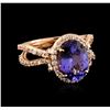 Image 2 : 14KT Rose Gold 4.34 ctw Tanzanite and Diamond Ring