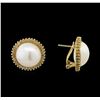Image 2 : 0.76 ctw Pearl and Diamond Earrings - 14KT Yellow Gold