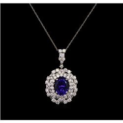 3.61 ctw Tanzanite and Diamond Pendant With Chain - 18KT White Gold