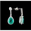 Image 2 : GIA Cert 4.75 ctw Emerald and Diamond Earrings - 14KT White Gold
