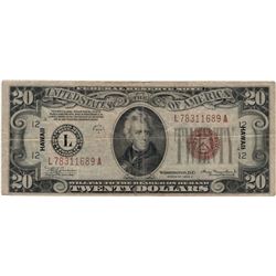 1934 $20 Hawaii Federal Reserve Note Currency