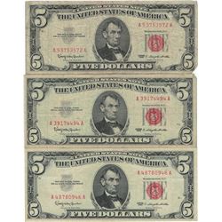 1963 $5 Red Seal Bill Lot of 3