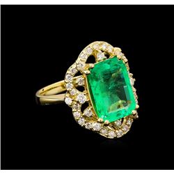 GIA Cert 5.37 ctw Emerald and Diamond Ring - 14KT Yellow Gold