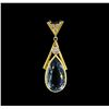 Image 1 : 6.02 ctw Aquamarine and Diamond Pendant - 18KT Yellow Gold