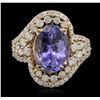 Image 2 : 14KT Yellow Gold 4.73 ctw Tanzanite and Diamond Ring