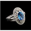 Image 1 : 3.50 ctw Blue Topaz and Diamond Ring - 14KT White Gold