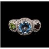 Image 1 : 2.45 ctw Aquamarine, Peridot, Garnet and Diamond Ring - 14KT White Gold