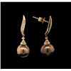 Image 2 : 0.12 ctw Tahitian Pearl and Diamond Earrings - 14KT Rose Gold